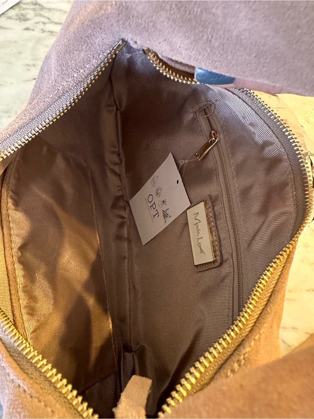 Moda luxe Farrah style Suede Hobo Bag - tan NWT - Picture 10 of 11